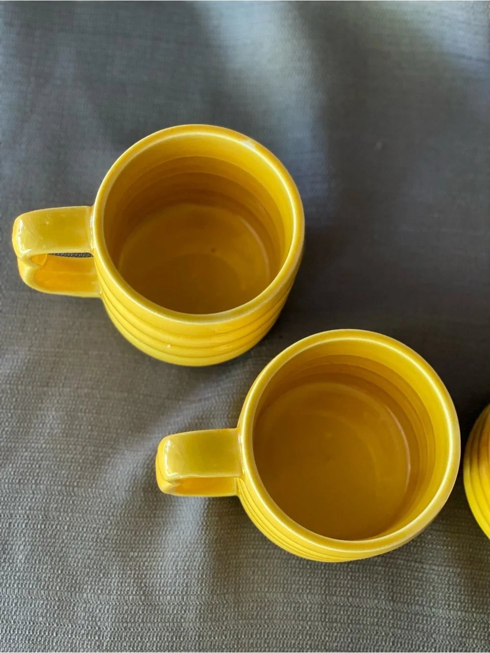 Vintage Yellow Ribbed Mugs Set of 4 Made in Japan Ceramic Heart Handle